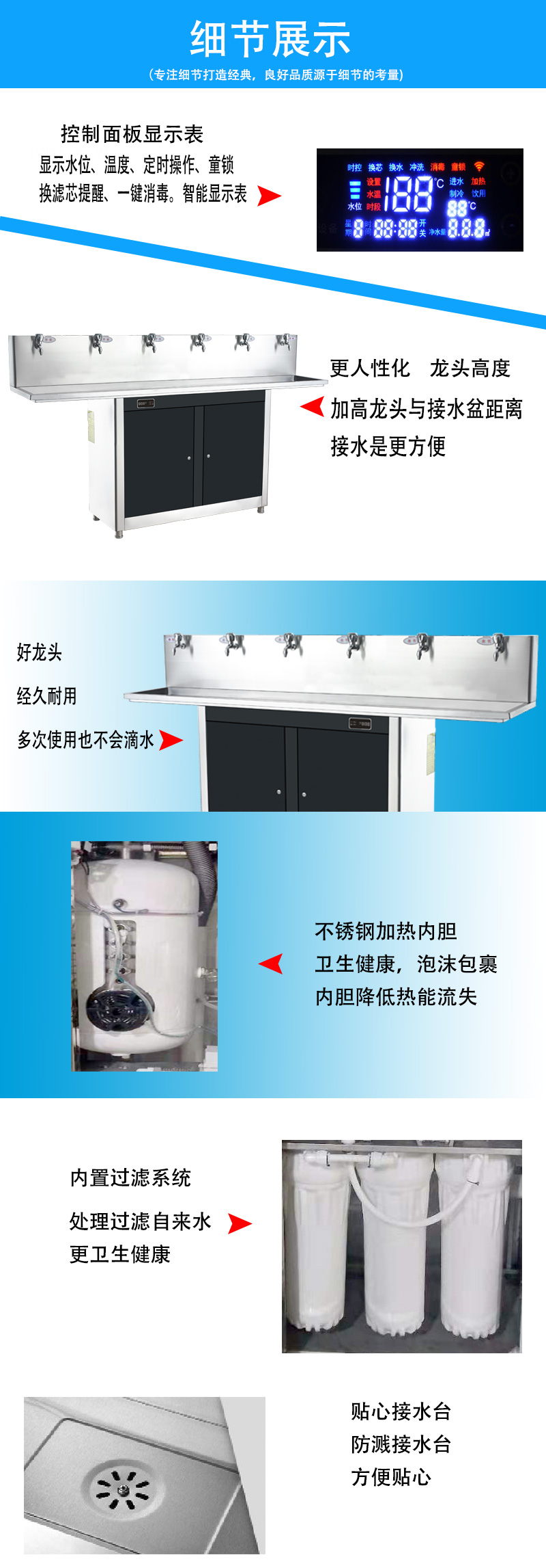 背板式六龍頭校園節(jié)能飲水機